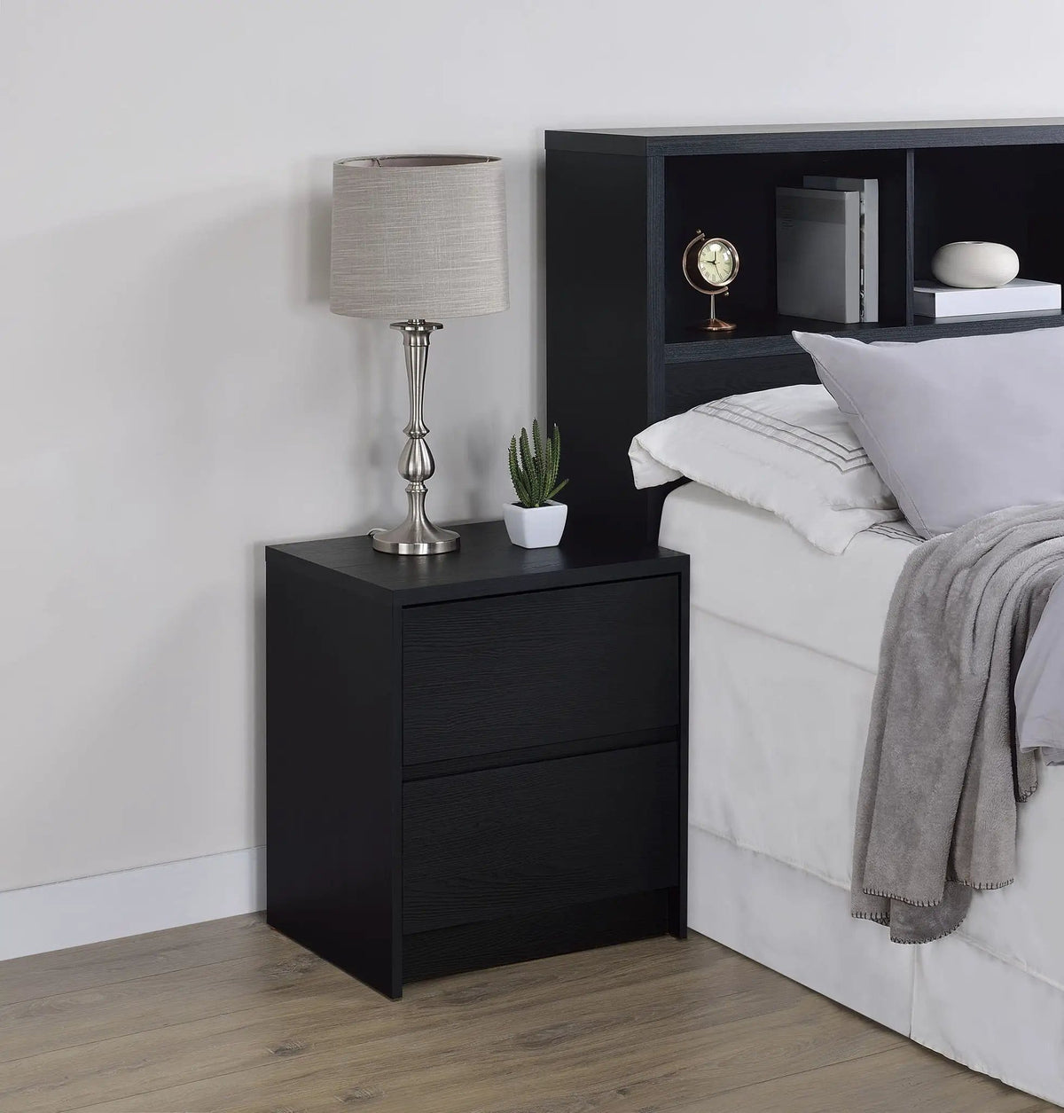 Westpark 2-drawer Nightstand LED Lights and USB | 19.75 x 15.5 x 23.5 in | Engineered Wood & Veneer | Black