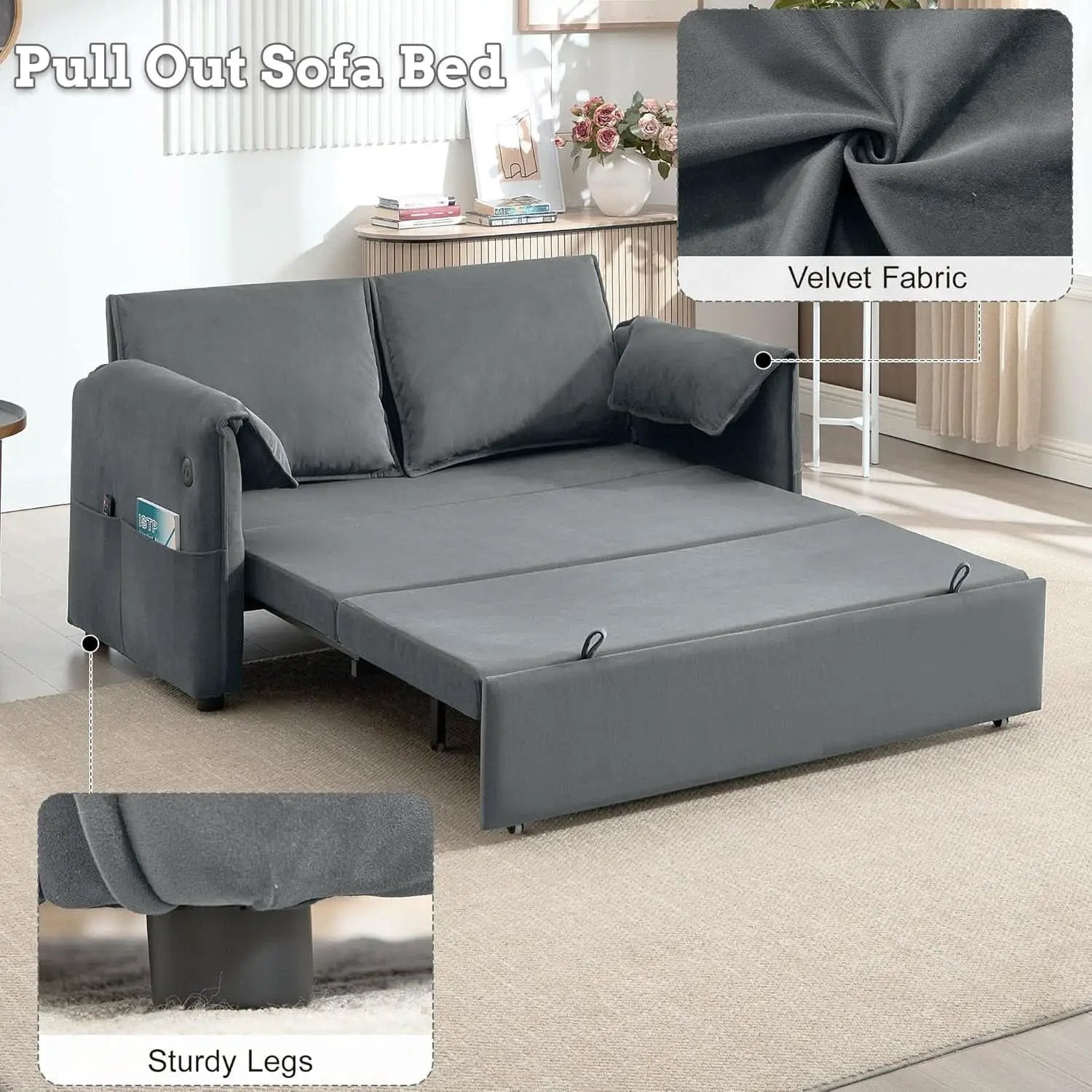 Sixty ThreeInch Pullout Velvet SofaBed Premium Edition from PriceLows™