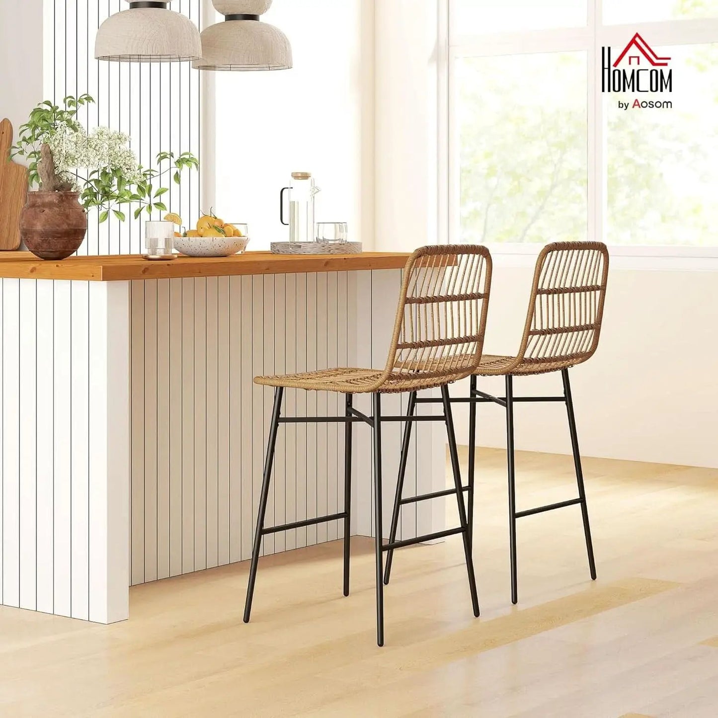 Rattan Counter Height Bar Stools Set Of 2 26 Inch Brown from PriceLows™