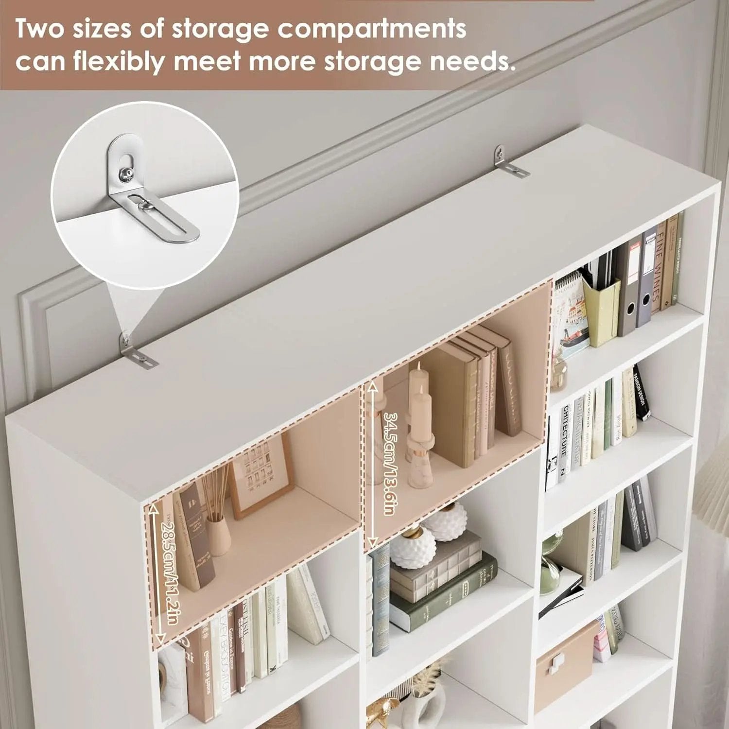 Triple Wide White Bookshelf 6 Tier 74 Inch Tall Unit from PriceLows™