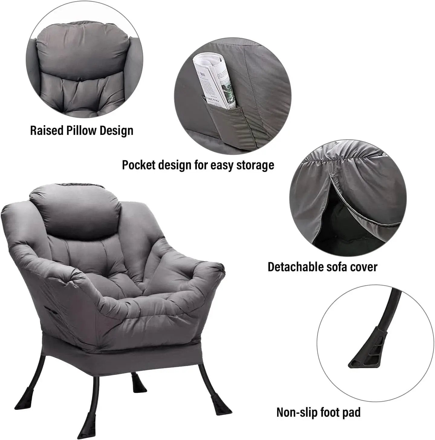 Dark Grey Lazy Chair With Ottoman Footrest And Side Pocket from PriceLows™