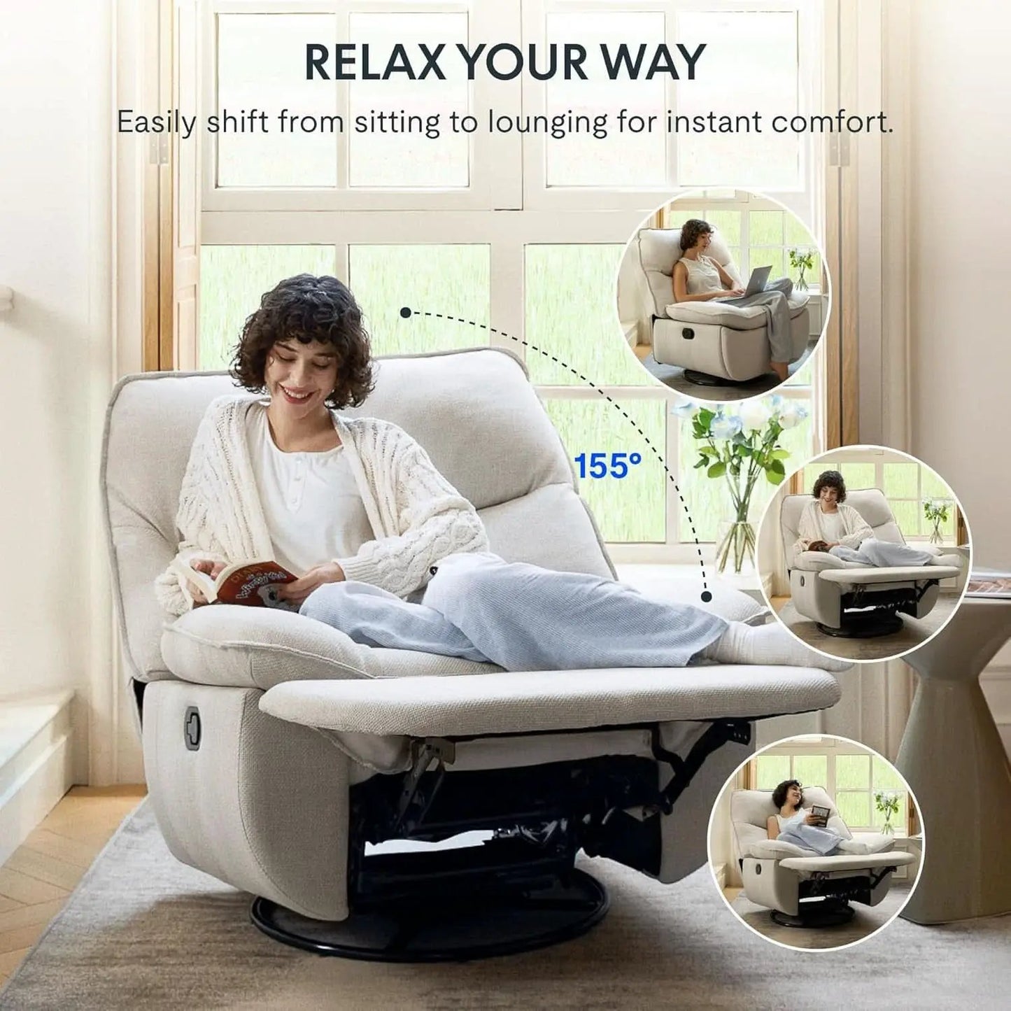 White Three Sixty Degree Swivel Rocker Recliner Chair from PriceLows™