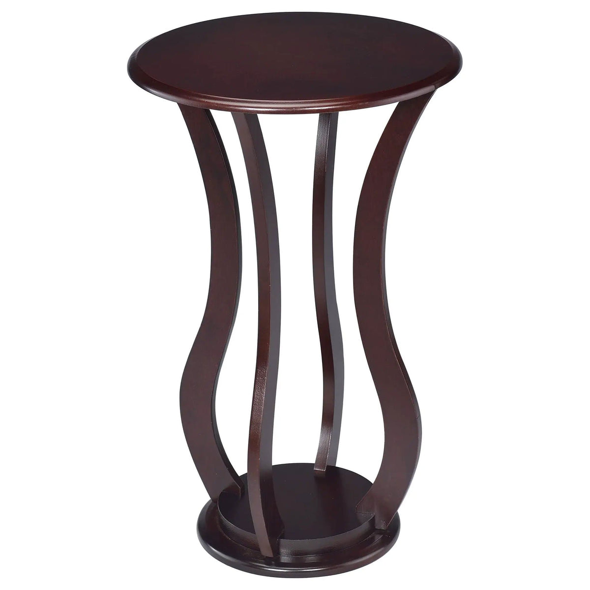 Elton Round Wood Top Accent Plant Stand | 18 x 18 x 28.5 in | Rubberwood & Engineered Wood | Cherry