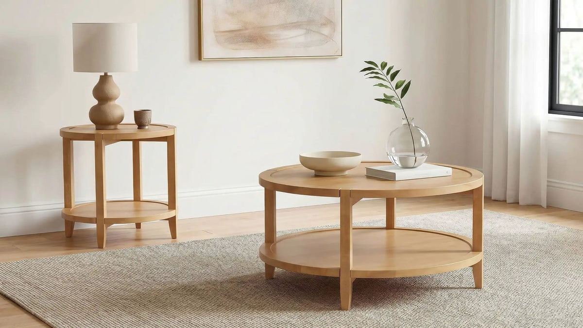 Camillo 2-piece Round Coffee and End Table Set Maple | 2-Piece Set | Rubberwood | Dining Room