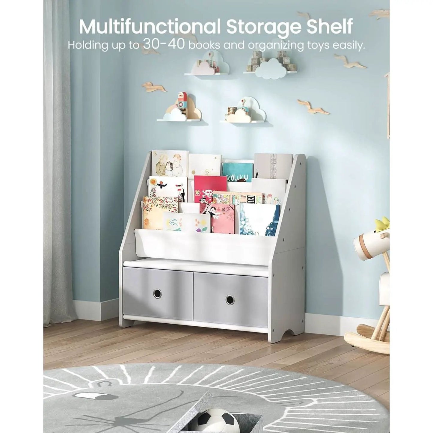 Kids Bookshelf And Toy Storage 4 Tier Book Rack White Gray from PriceLows™