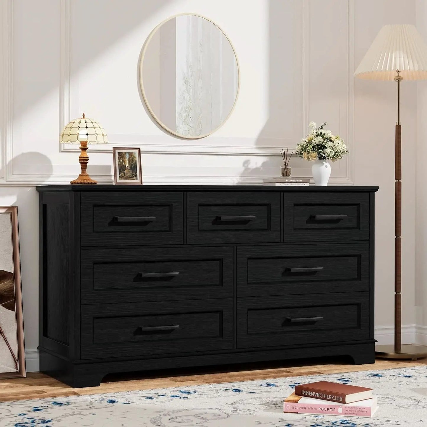 Seven Drawer Dresser For Bedroom Black Finish Storage from PriceLows™