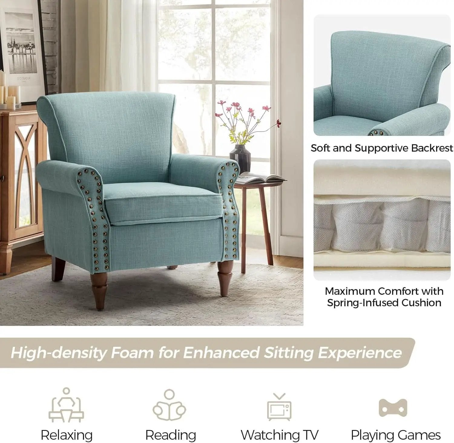 Blue Wingback Accent Chair With Removable Cushions from PriceLows™