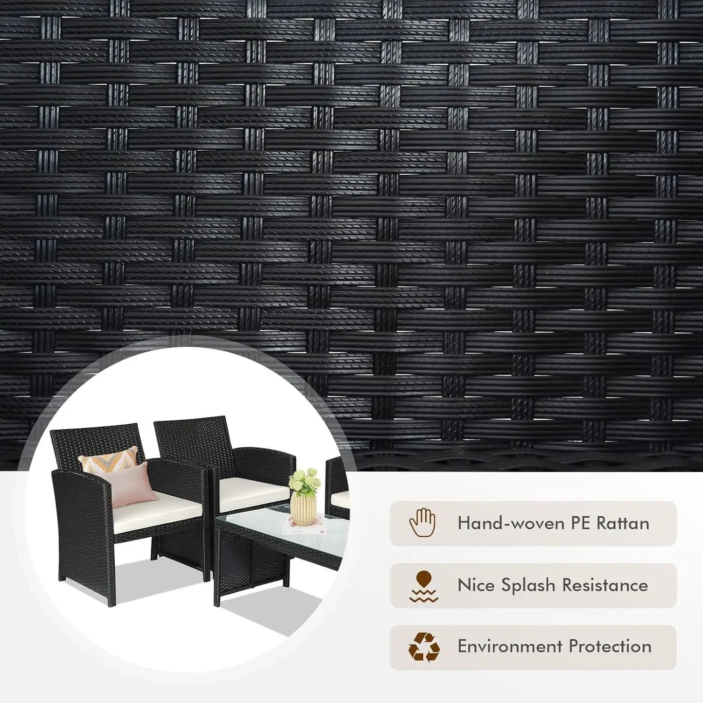 Rattan Outdoor Patio Furniture Set 4 Piece White Cushions from PriceLows™