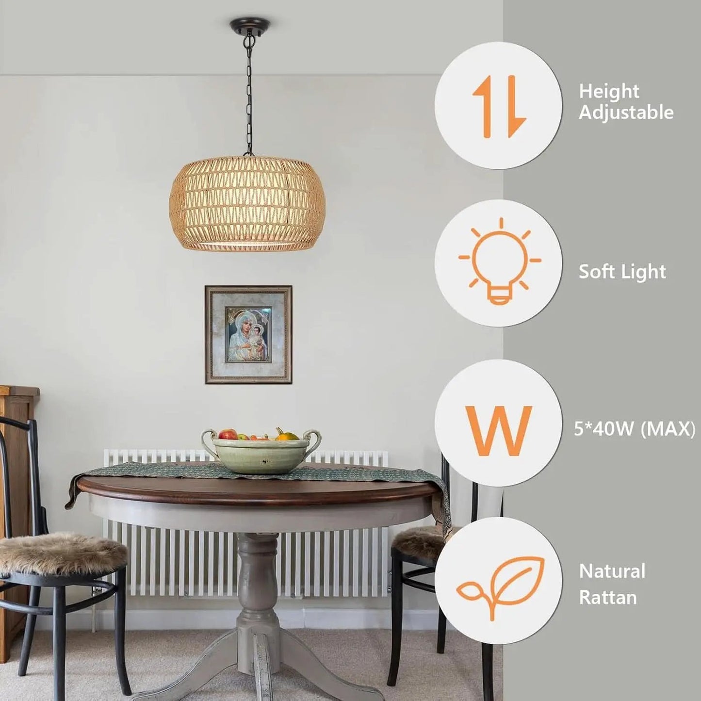 Rattan Farmhouse 5 Light Chandelier With Fabric Shade from PriceLows™