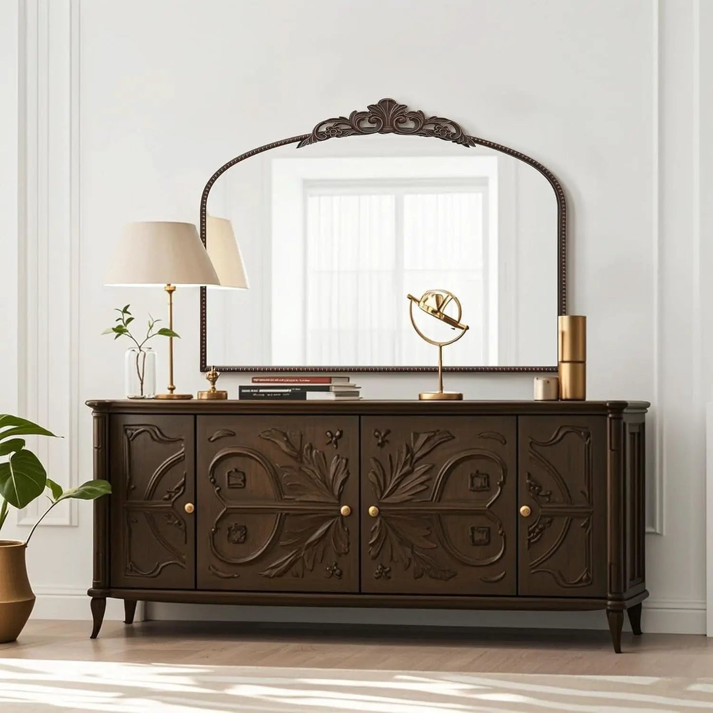 Bronze Vintage Baroque Mirror 40 By 30 Inch Arch Wall Mount from PriceLows™