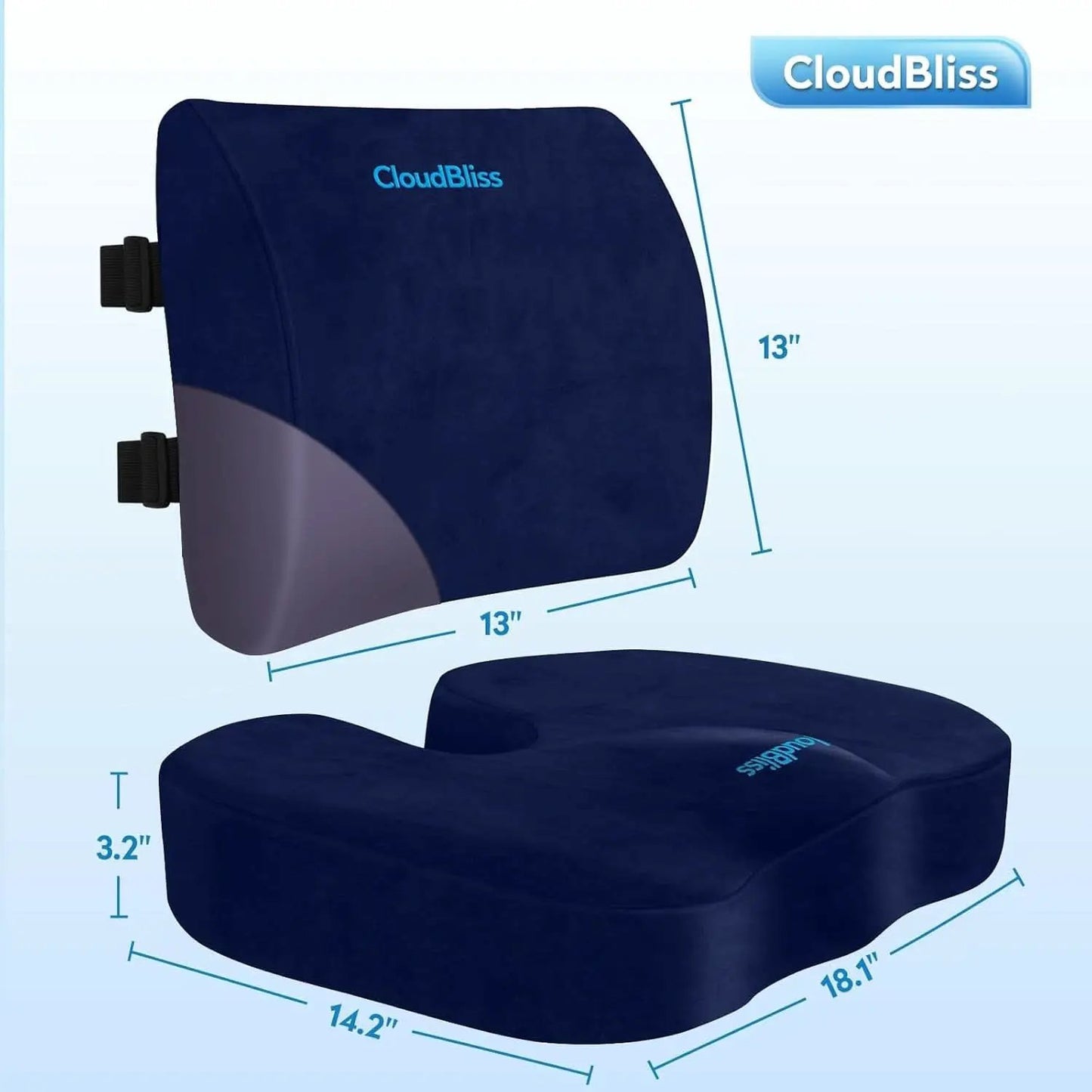 Blue Memory Foam Seat Cushion For Office Chair Lumbar from PriceLows™