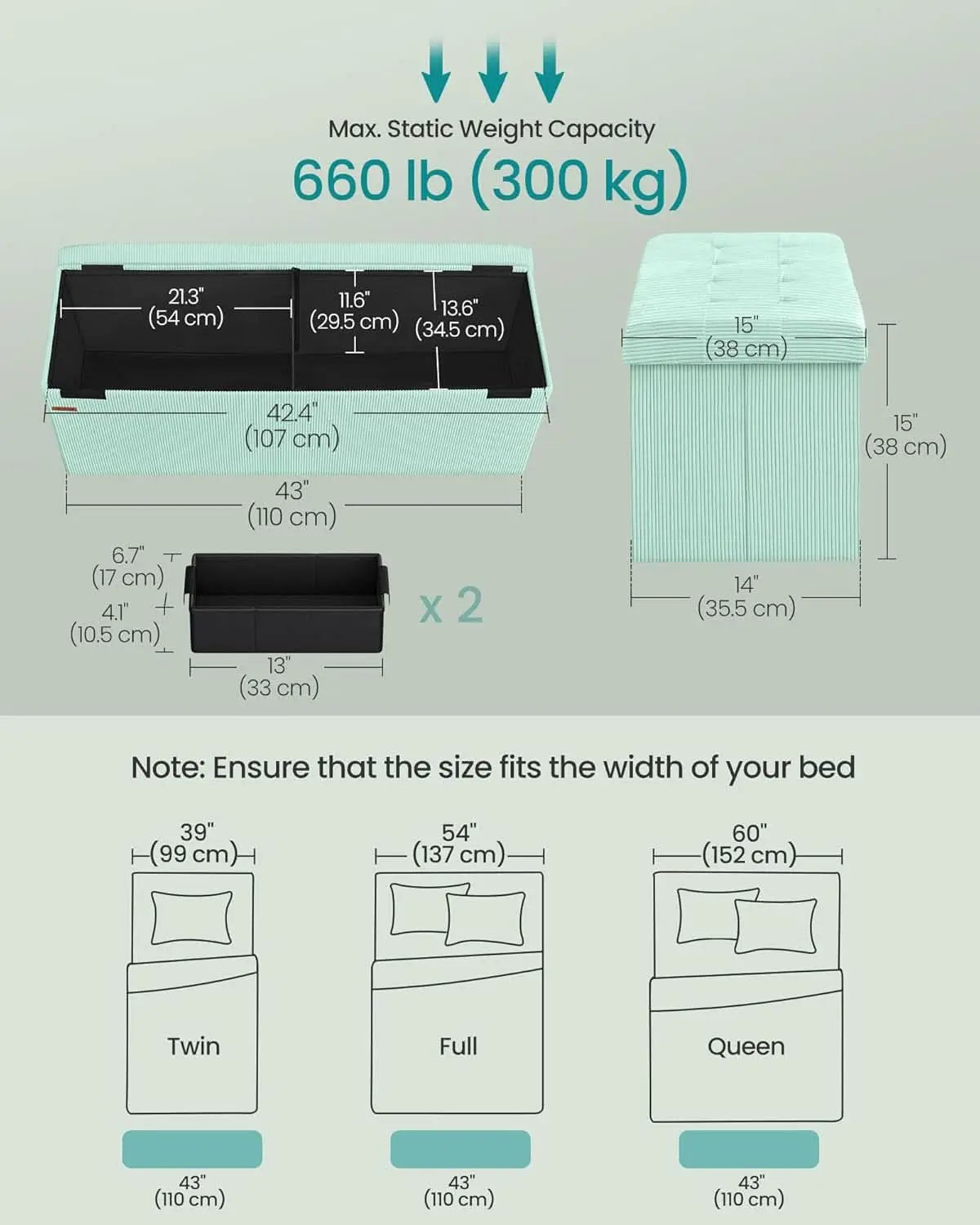 Moon light Green Foldable Storage Ottoman Bench Room from PriceLows™