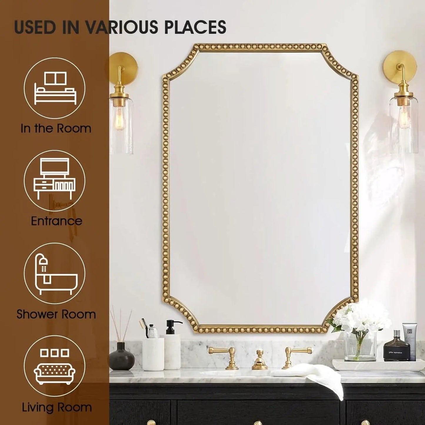 30 X 40 Inch Wall Mirror With Antique Gold Beaded Frame from PriceLows™