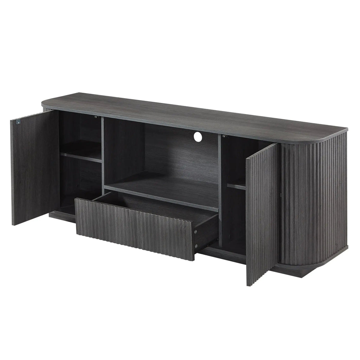 Modern Wavy TV Stand Rounded Sideboard With Storage Cabinet | 2 Pieces | Particleboard | Dining Room