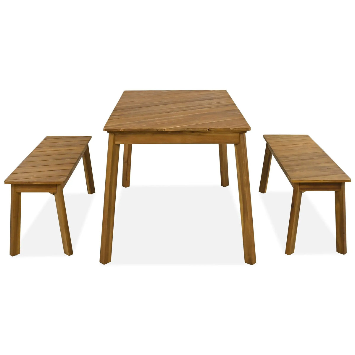 Acacia Wood Dining Set | 3 Piece Table | 2 Benches | Natural Finish