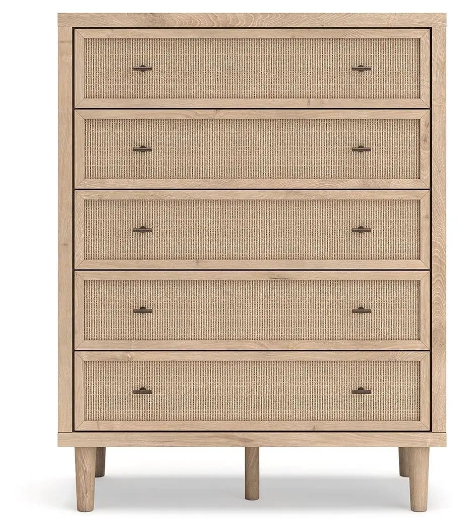 Cielden Five Drawer Wide Chest | 40.71 x 19.69 x 52.48 in | Engineered Wood & Linen | Two-Tone
