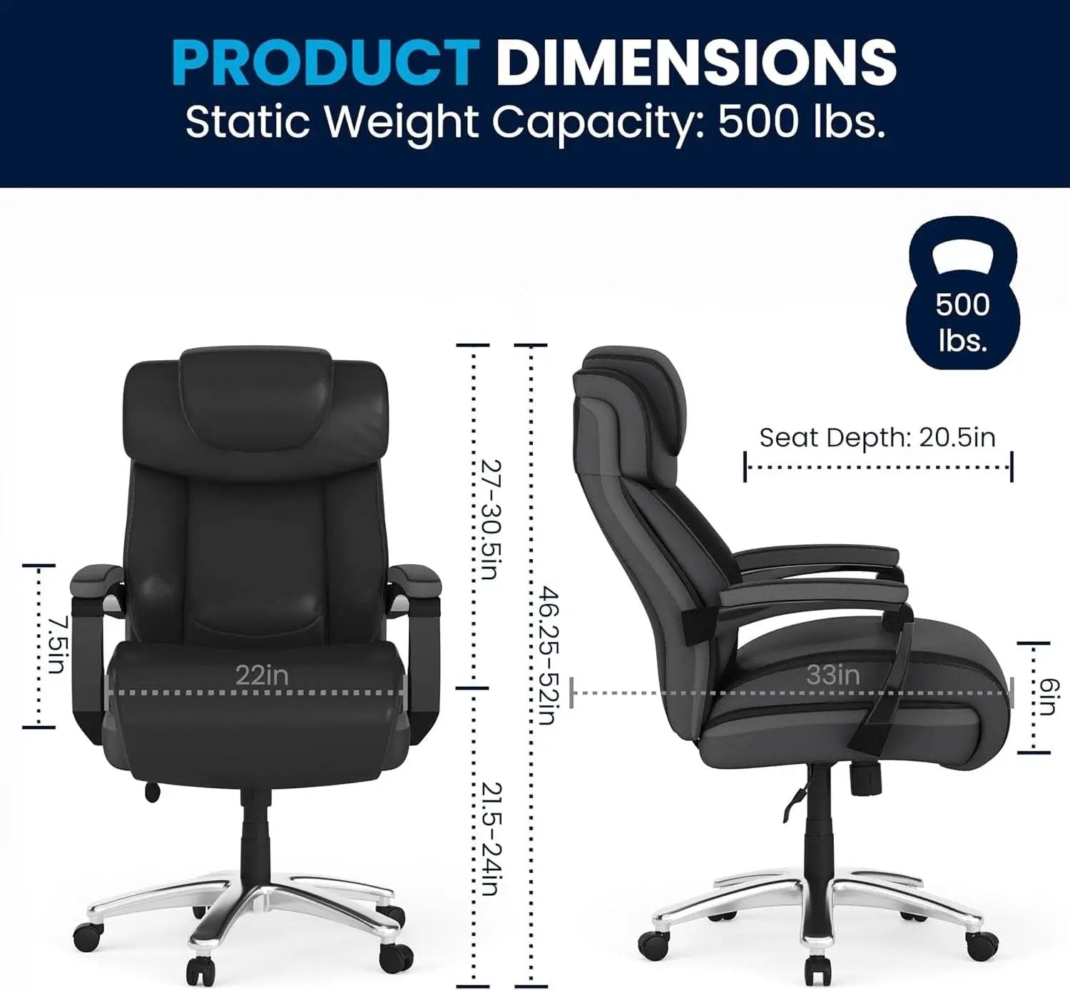 High-Back Headrest Ergonomic Office Chair Black LeatherSoft from PriceLows™