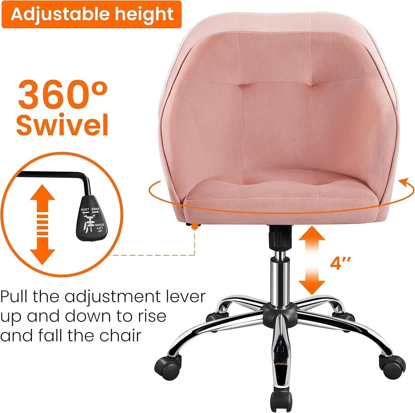 Pink Velvet Desk Chair With Swivel Office Chair Modern from PriceLows™