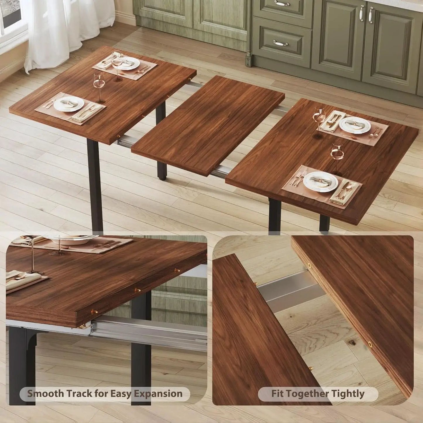 Walnut 63 Inch Extendable Dining Table Set For Six Chairs from PriceLows™