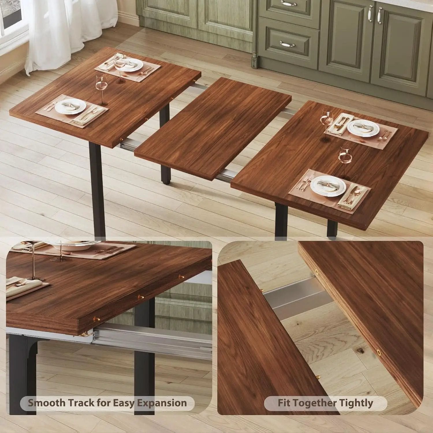 Walnut 63 Inch Extendable Dining Table Set For Six Chairs from PriceLows™