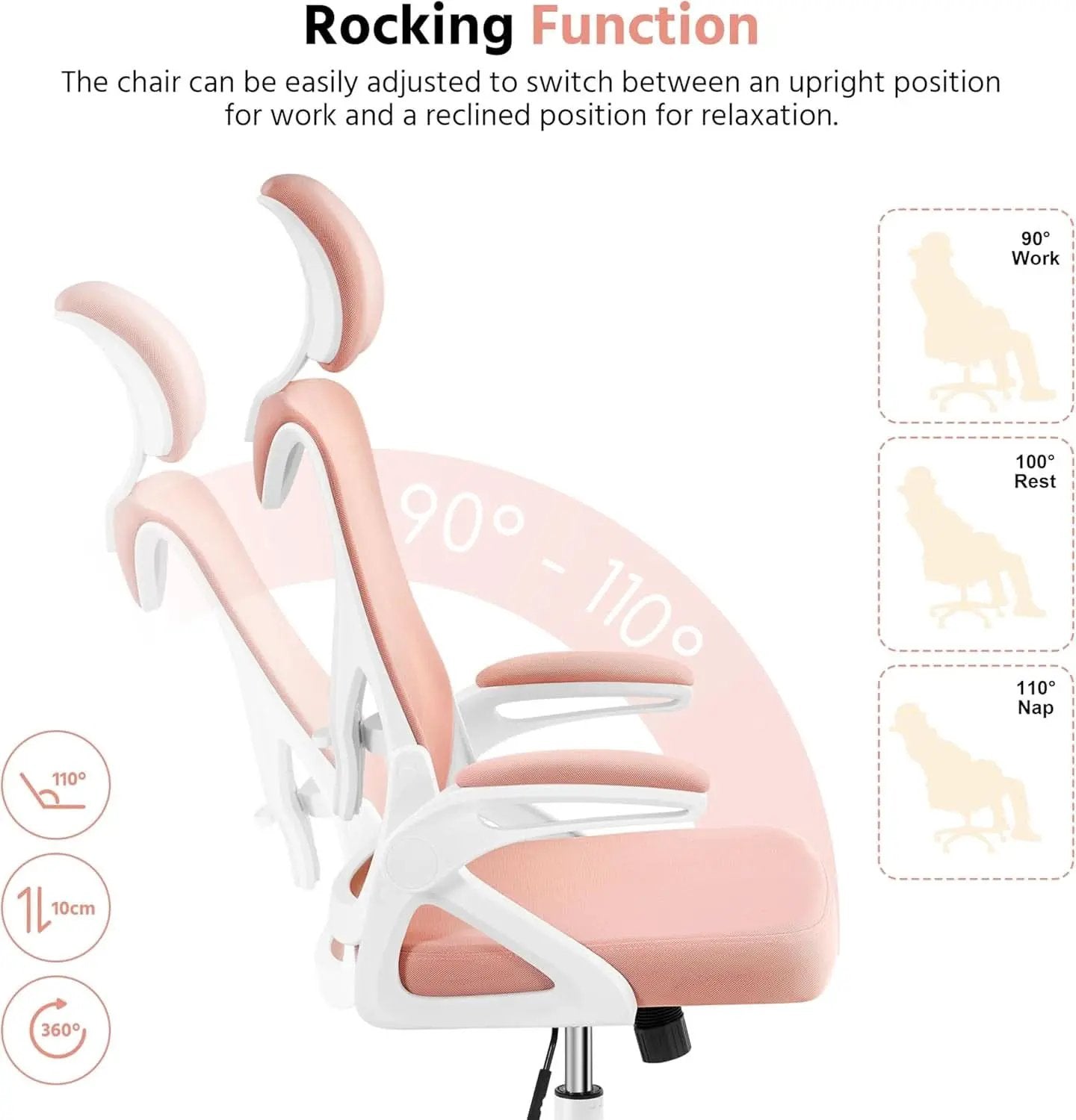 Ergonomic Office Chair High Back Mesh White Pink Lumbar from PriceLows™