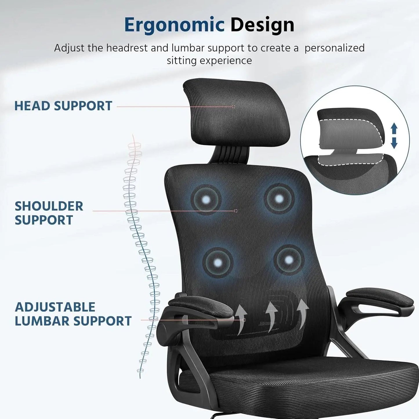 Black Ergonomic Office Chair With Adjustable Headrest And Flip Up Armrests from PriceLows™