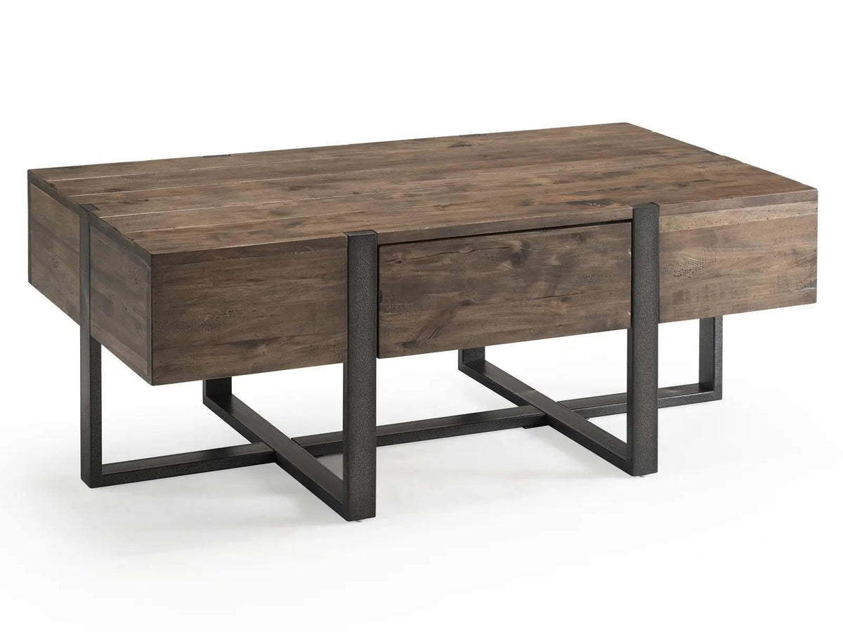 Prescott Reclaimed Wood Table | Rustic Honey Finish | Distressed Iron Base | Hardwood Veneer