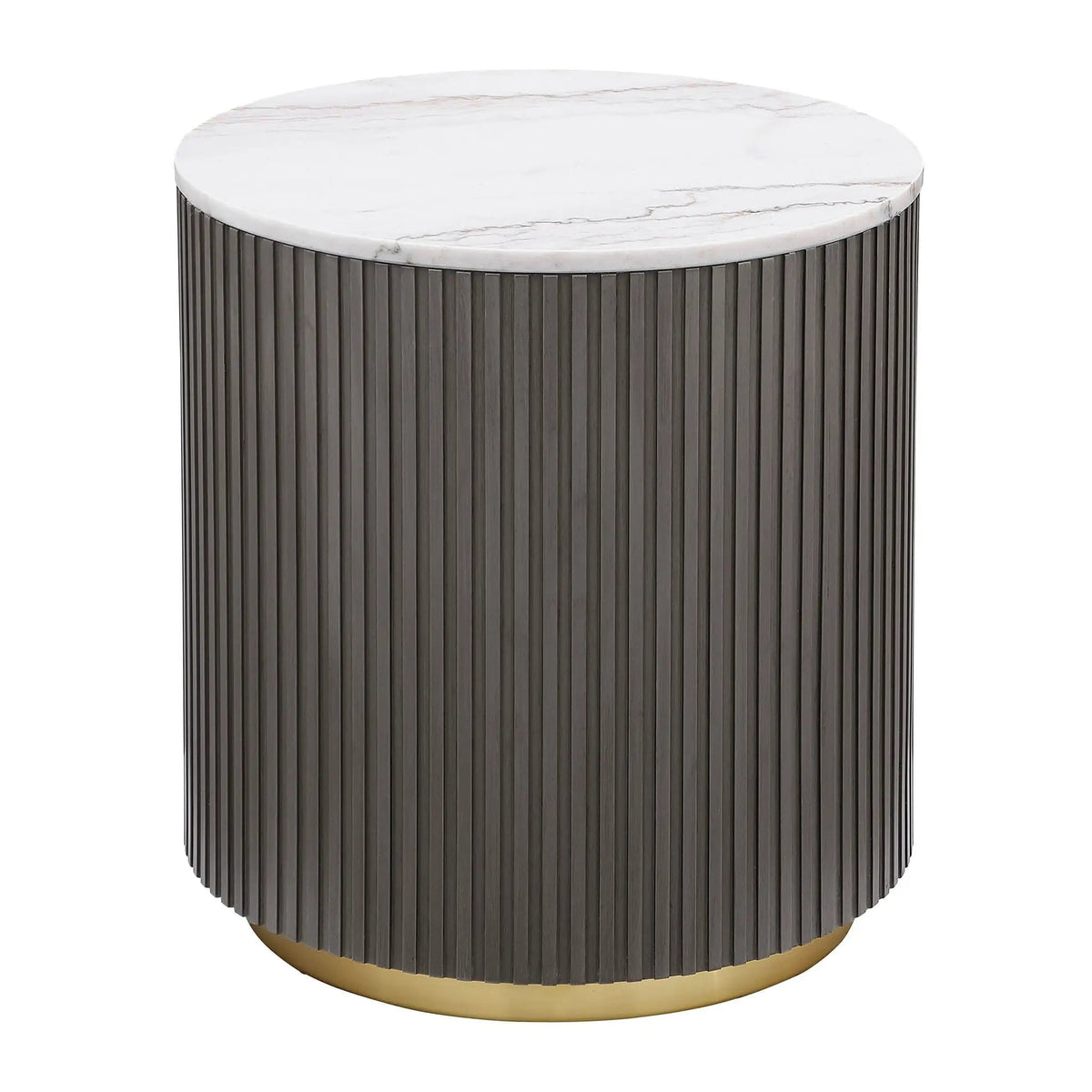 Jason Round White Marble Top Side End Table | 22 x 22 x 24.25 in | Engineered Wood & Marble | Charcoal