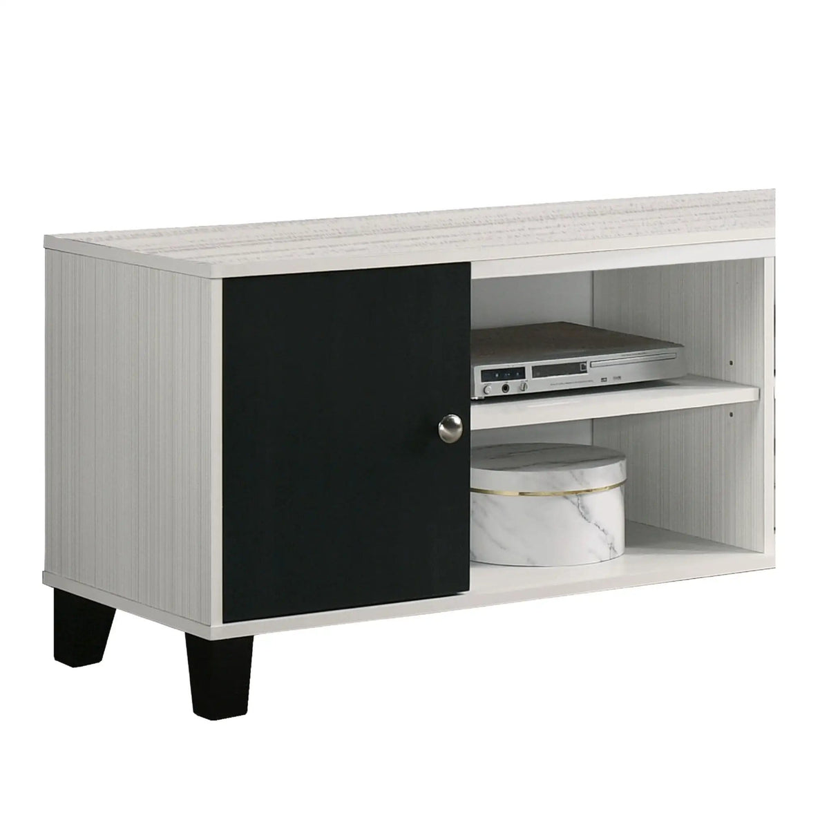 2 Tone TV Stand With Open Shelving And Concealed Storage Living Room Furniture Black | 63.7 x 15.6 x 20.1 in | Wood | White
