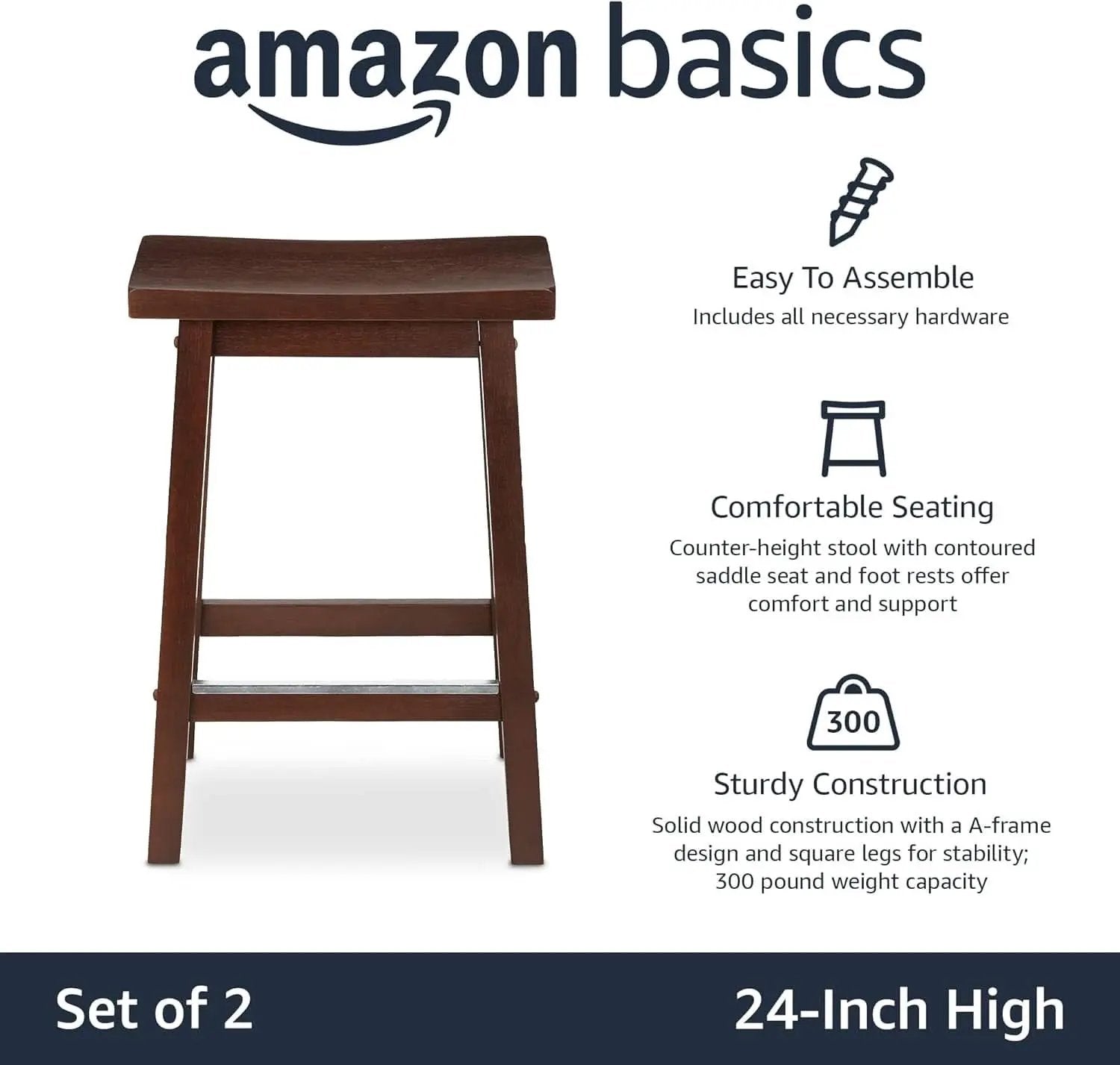 Walnut Saddle Seat Counter Stool 24 Inch Set Of 2 Stools from PriceLows™