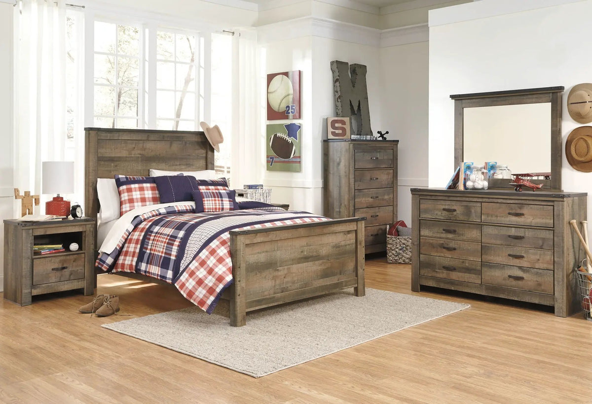 Trinell Five Drawer Chest | Brown Rustic Plank Finish | Replicated Oak Grain | Engineered Wood