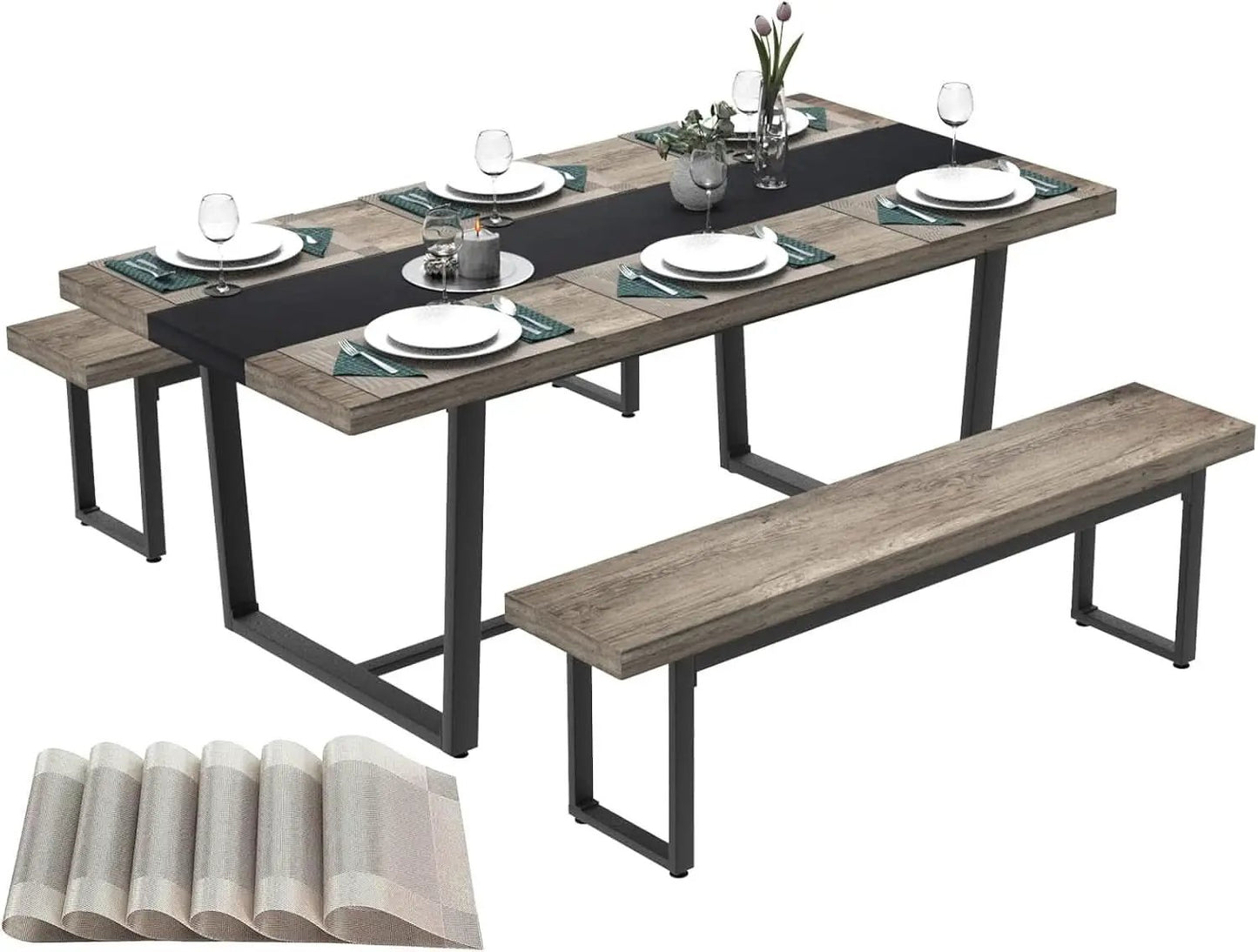 71 Inch Grey Dining Table Industrial Farmhouse Style from PriceLows™