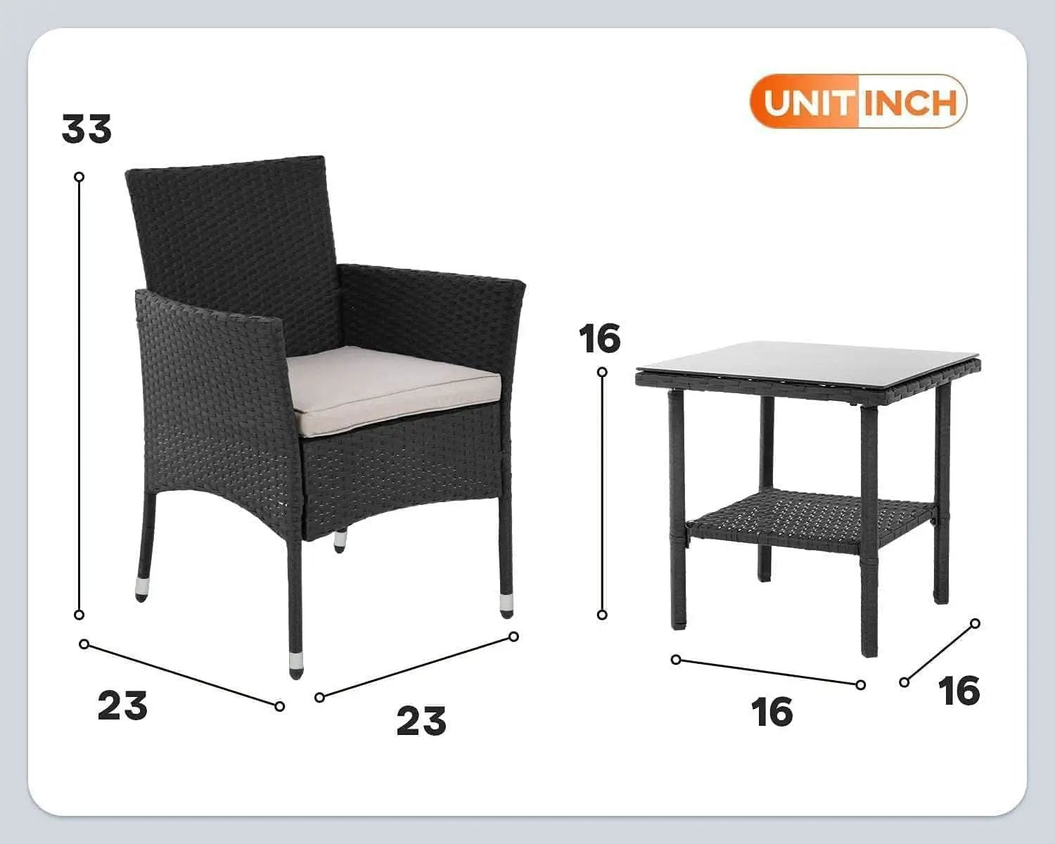 Wicker Bistro Set Cushioned Chairs Coffee Table Black Beige from PriceLows™
