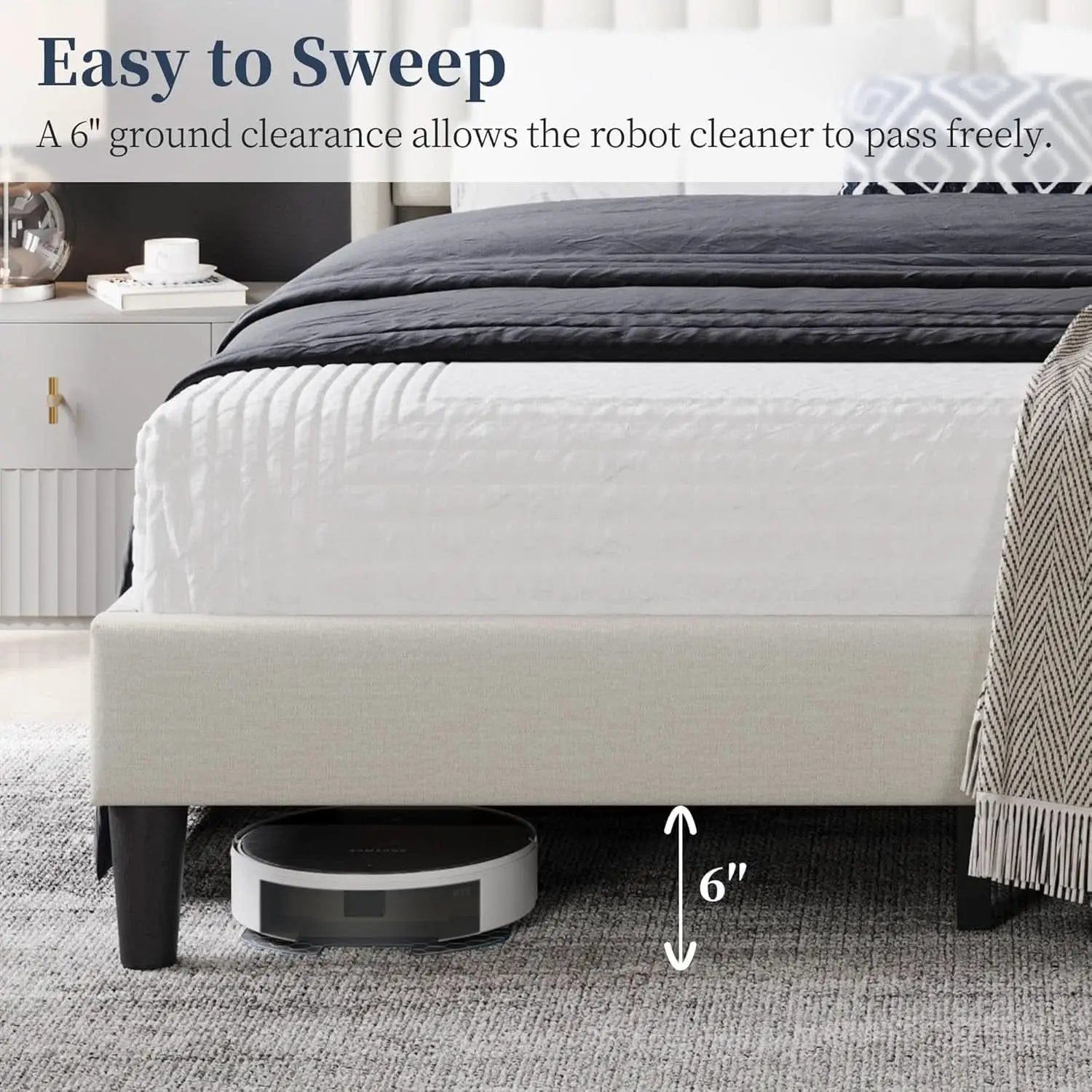 Queen Upholstered Platform Bed With Beige Headboard from PriceLows™
