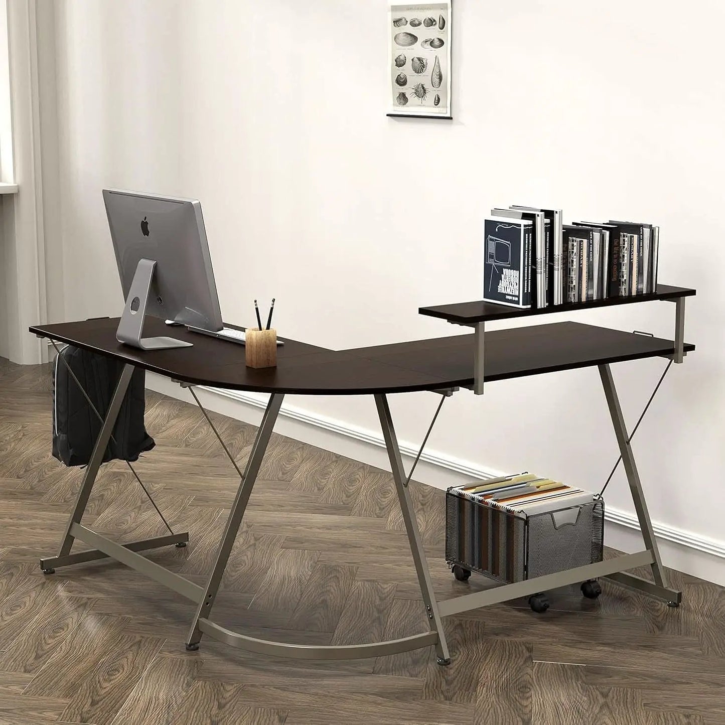 Vista L Shaped Desk With Removable Monitor Stand Espresso from PriceLows™