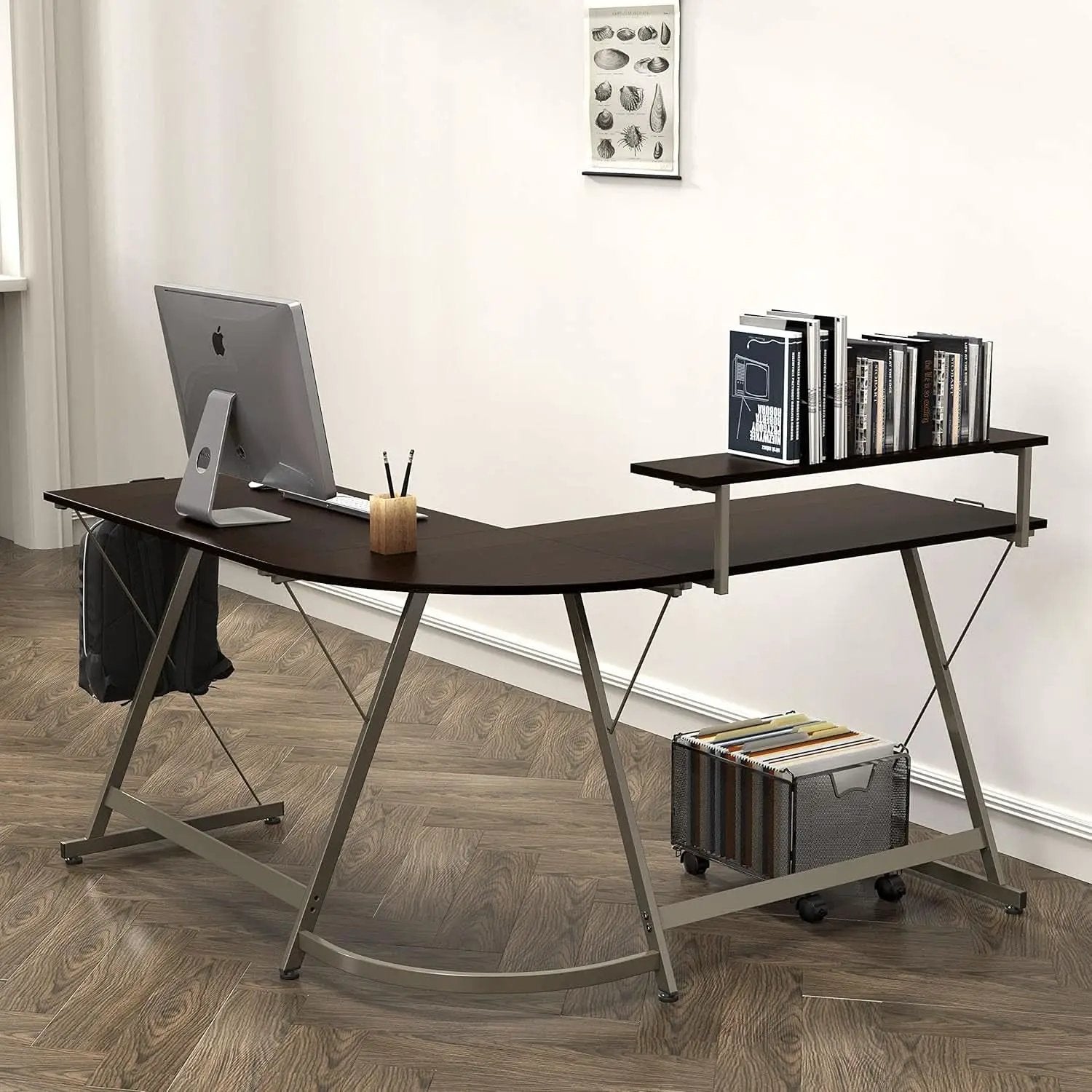Vista L Shaped Desk With Removable Monitor Stand Espresso from PriceLows™