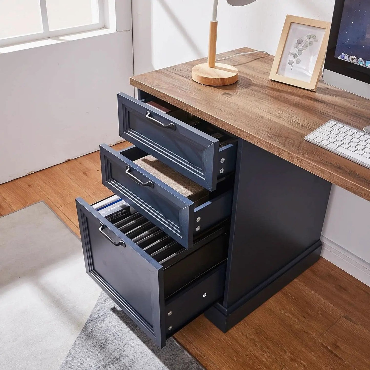 Blue Farmhouse Executive Desk With Charging Station from PriceLows™