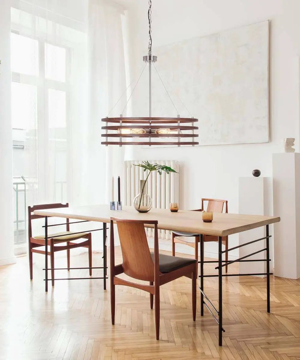 Pendant Light | Polished Nickel | 6 Light | 24 Inch Mahogany Wood