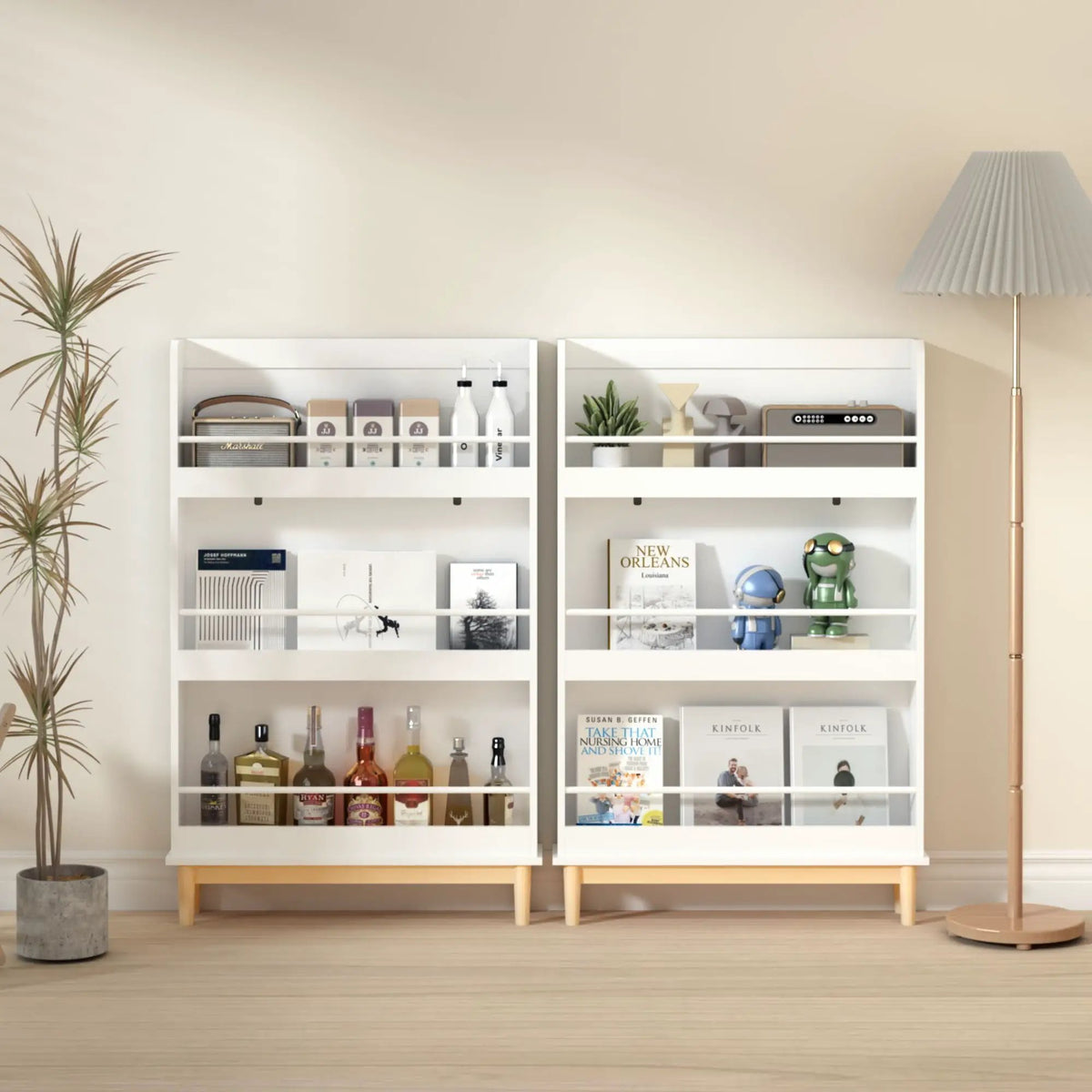Wall Mounted Bookshelf | White | 3 Front Facing Shelves | Toddler Bedroom Display