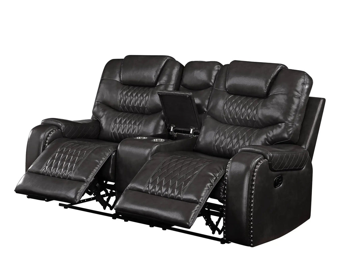 Braylon Recliner Loveseat With Cupholder Console | 38 x 78 x 44 in | Leather & Metal | Brown