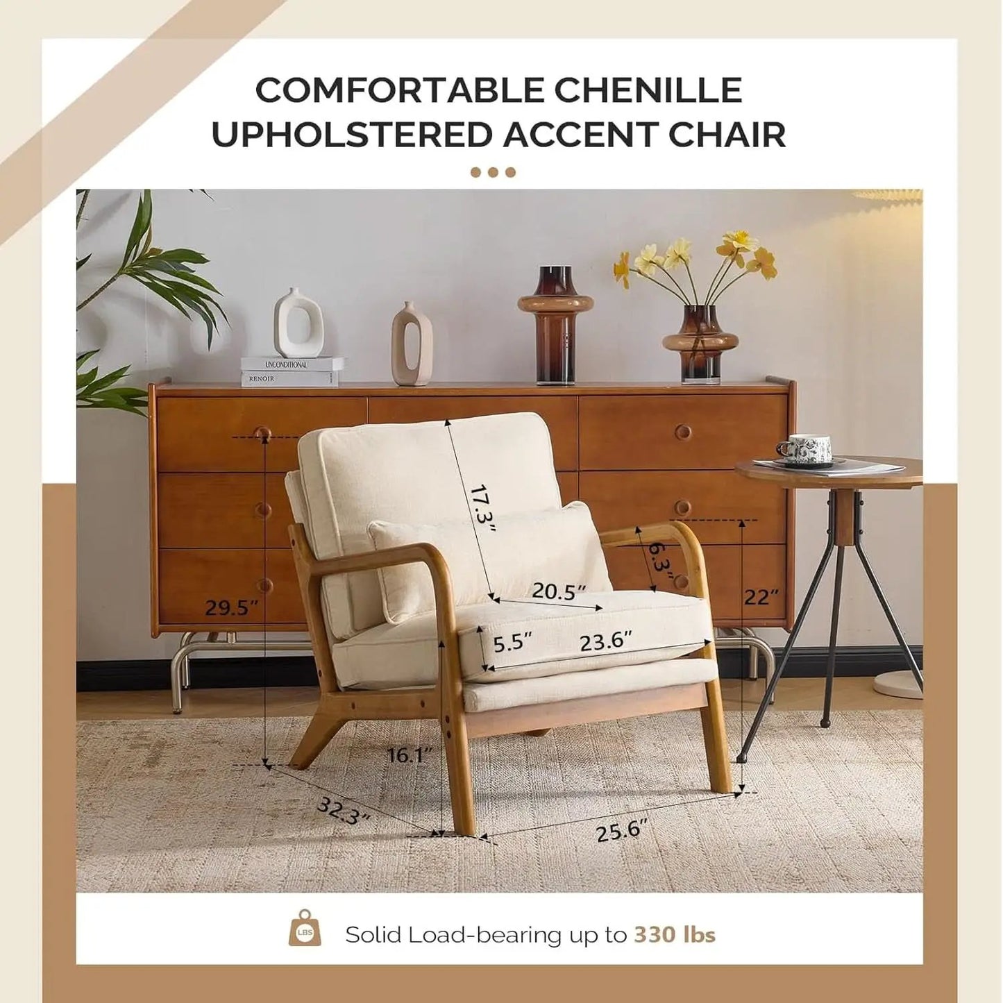 Chenille Mid Century Modern Accent Chair Set of 2 Cream from PriceLows™