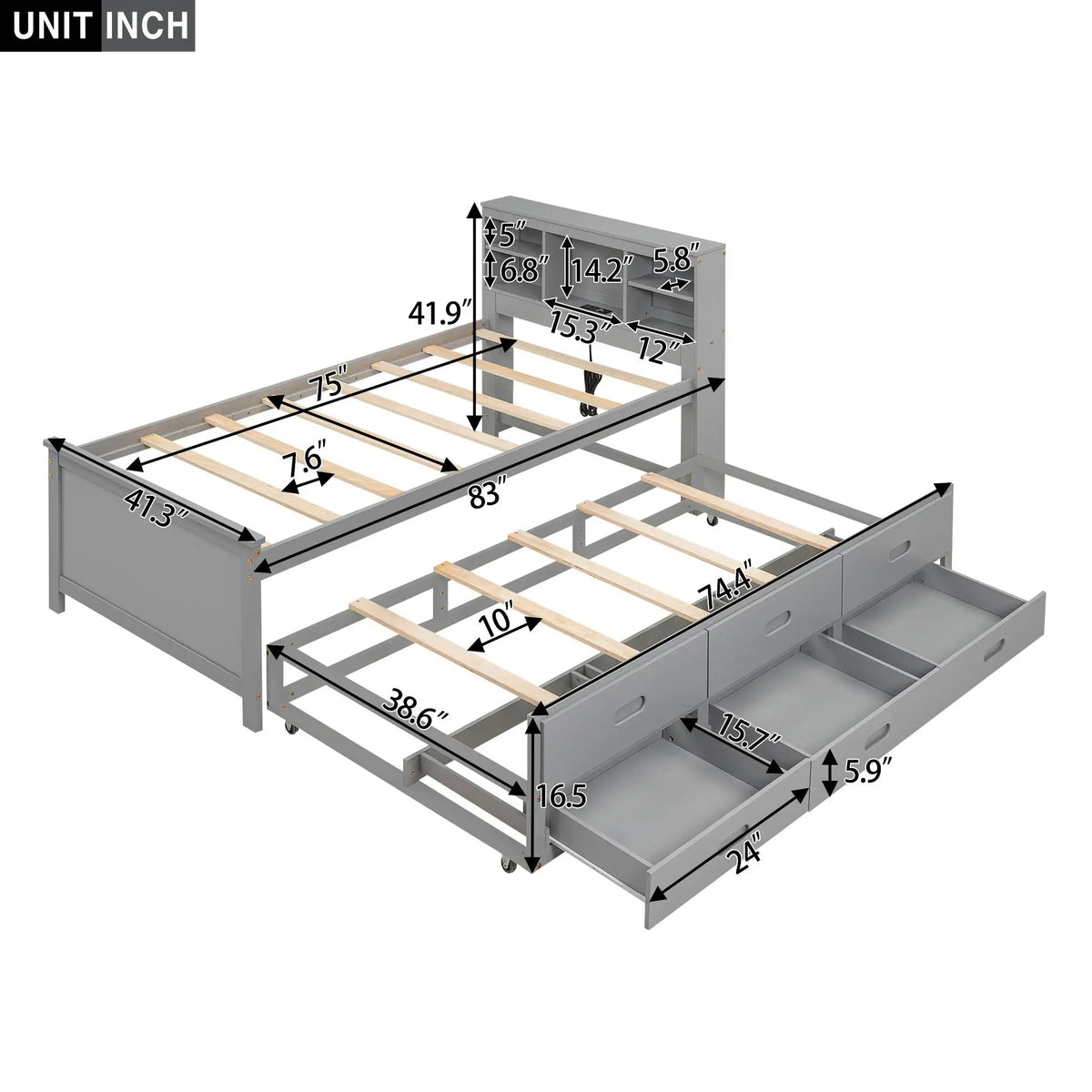 Platform Bed | Storage Headboard | USB Ports | Twin Trundle