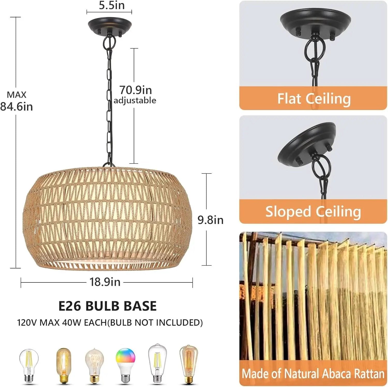 Rattan Farmhouse 5 Light Chandelier With Fabric Shade from PriceLows™