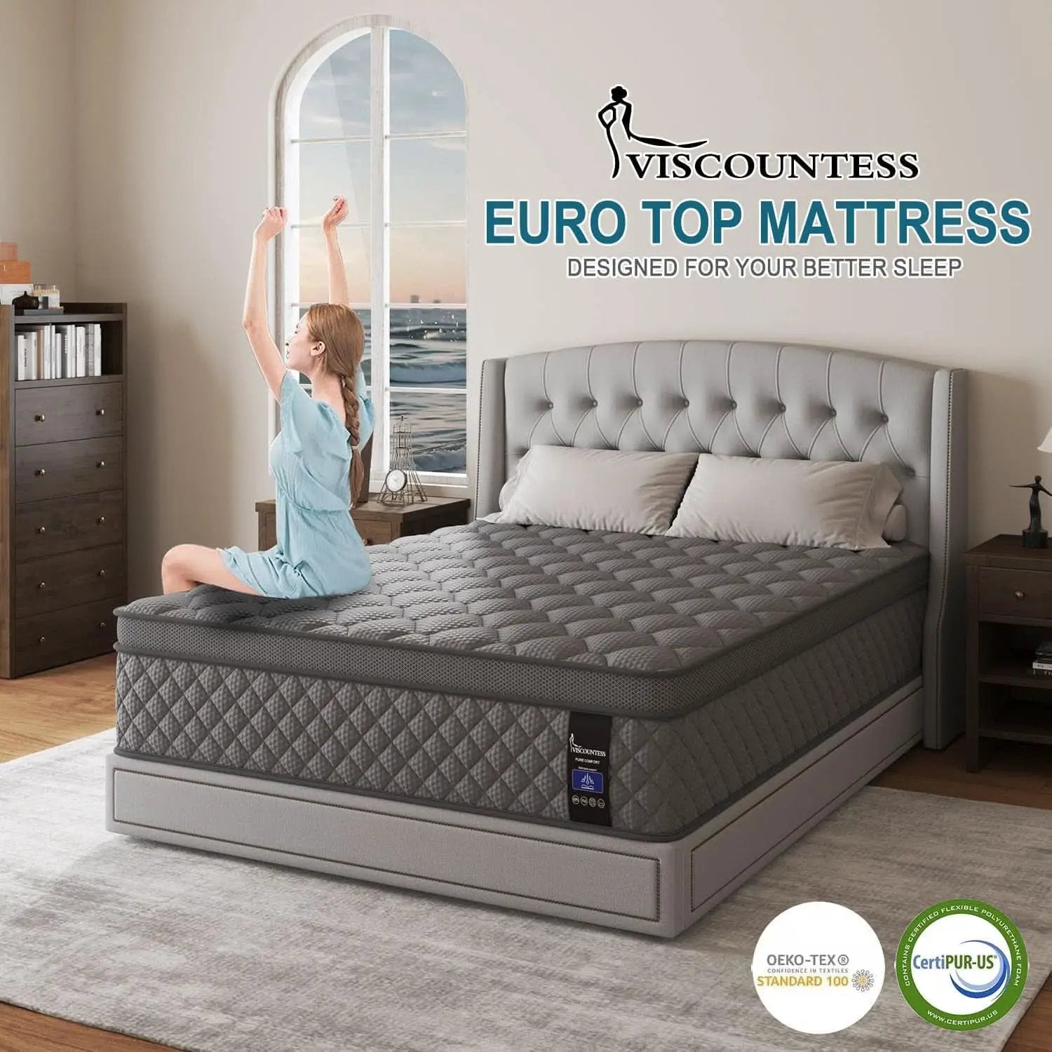 Full Gray 14Inch Premium Medium Firm Hybrid Mattress from PriceLows™