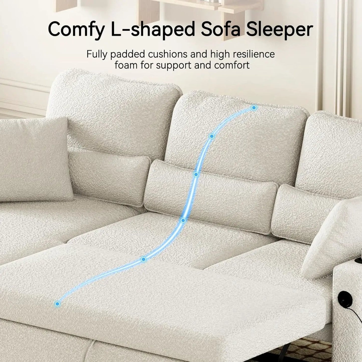 Pull Out Convertible Sofa Bed With Hidden Storage Teddy White from PriceLows™