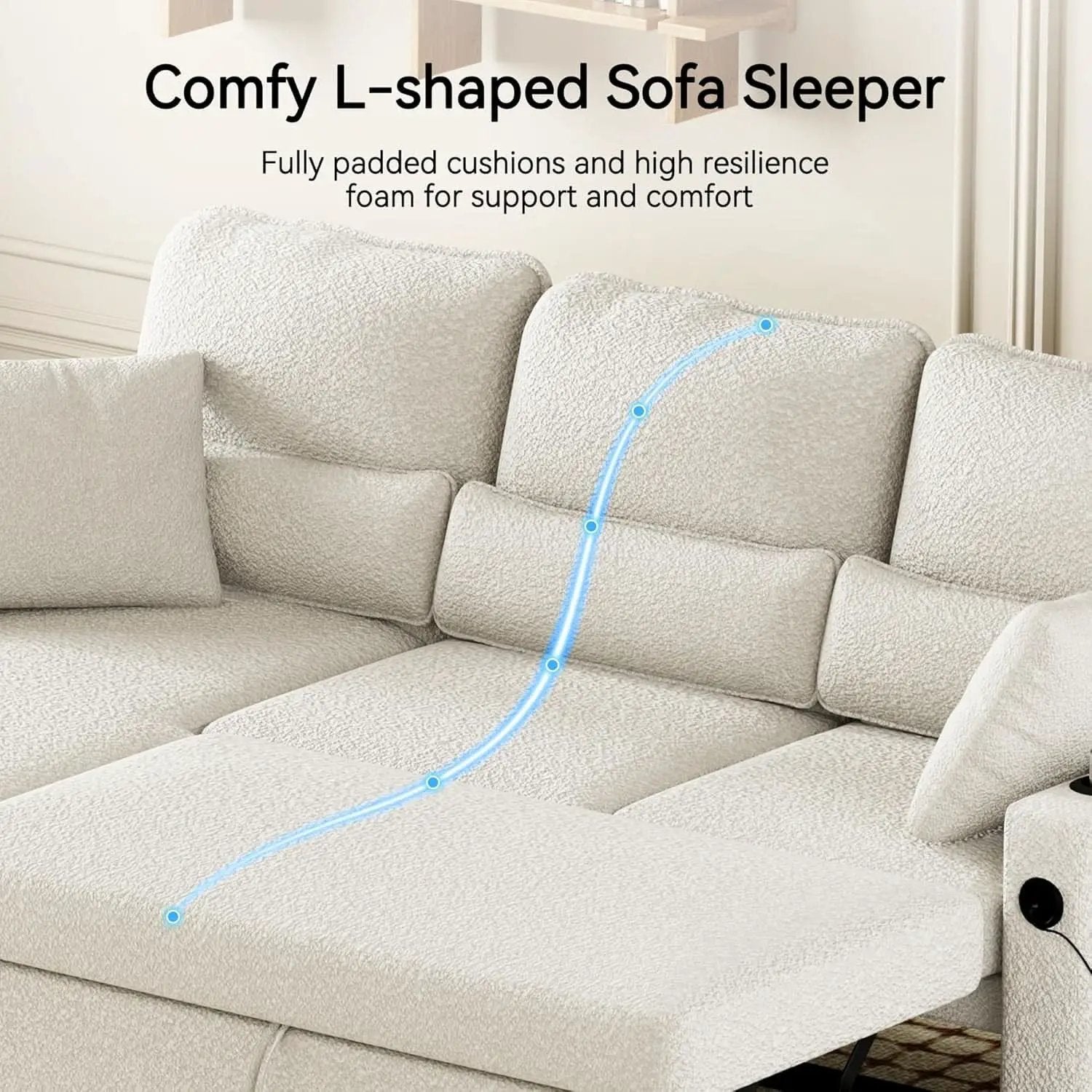 Pull Out Convertible Sofa Bed With Hidden Storage Teddy White from PriceLows™