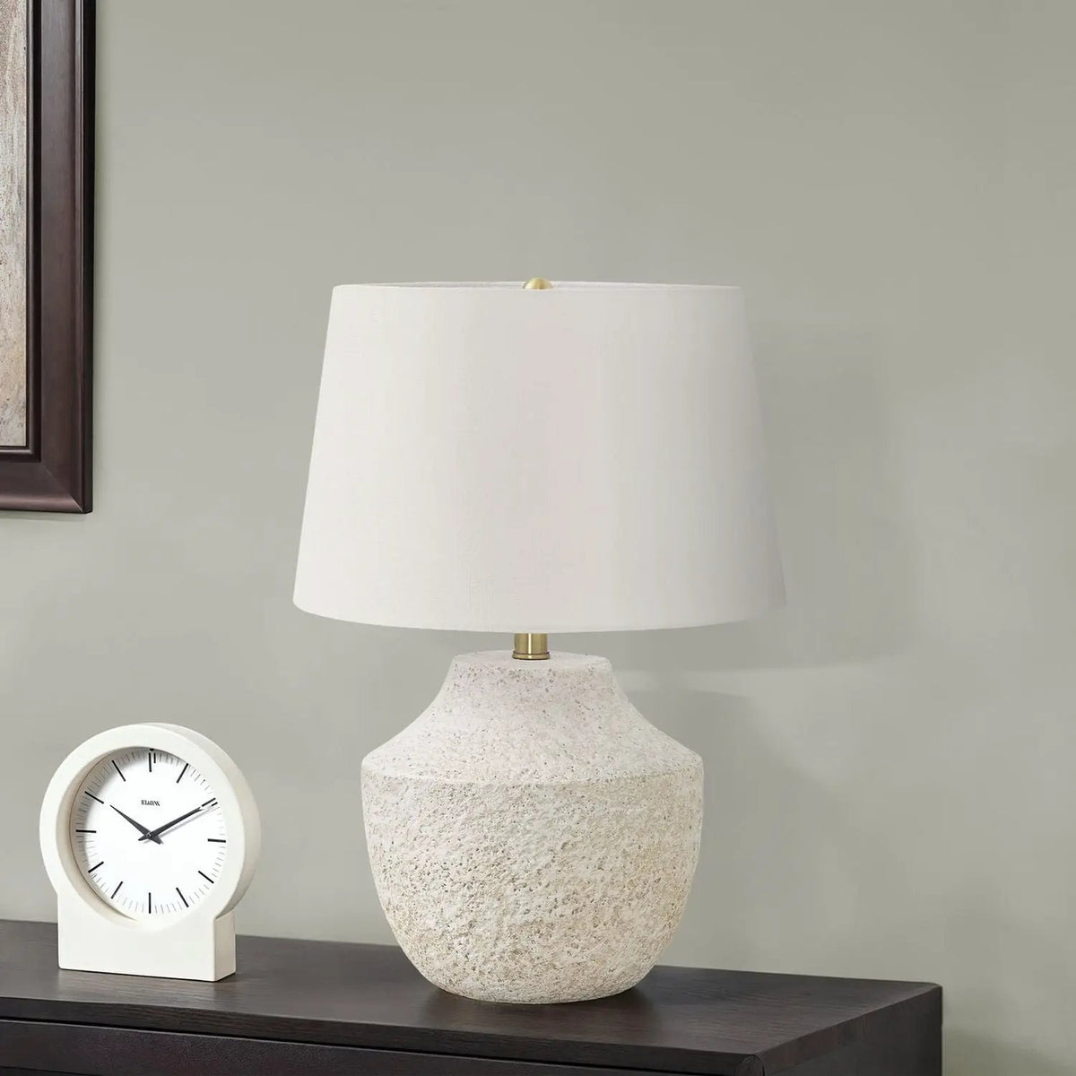 Cream Concrete Table Lamp | Urn-Shaped Base | 20 Inch Height | Gold Finial