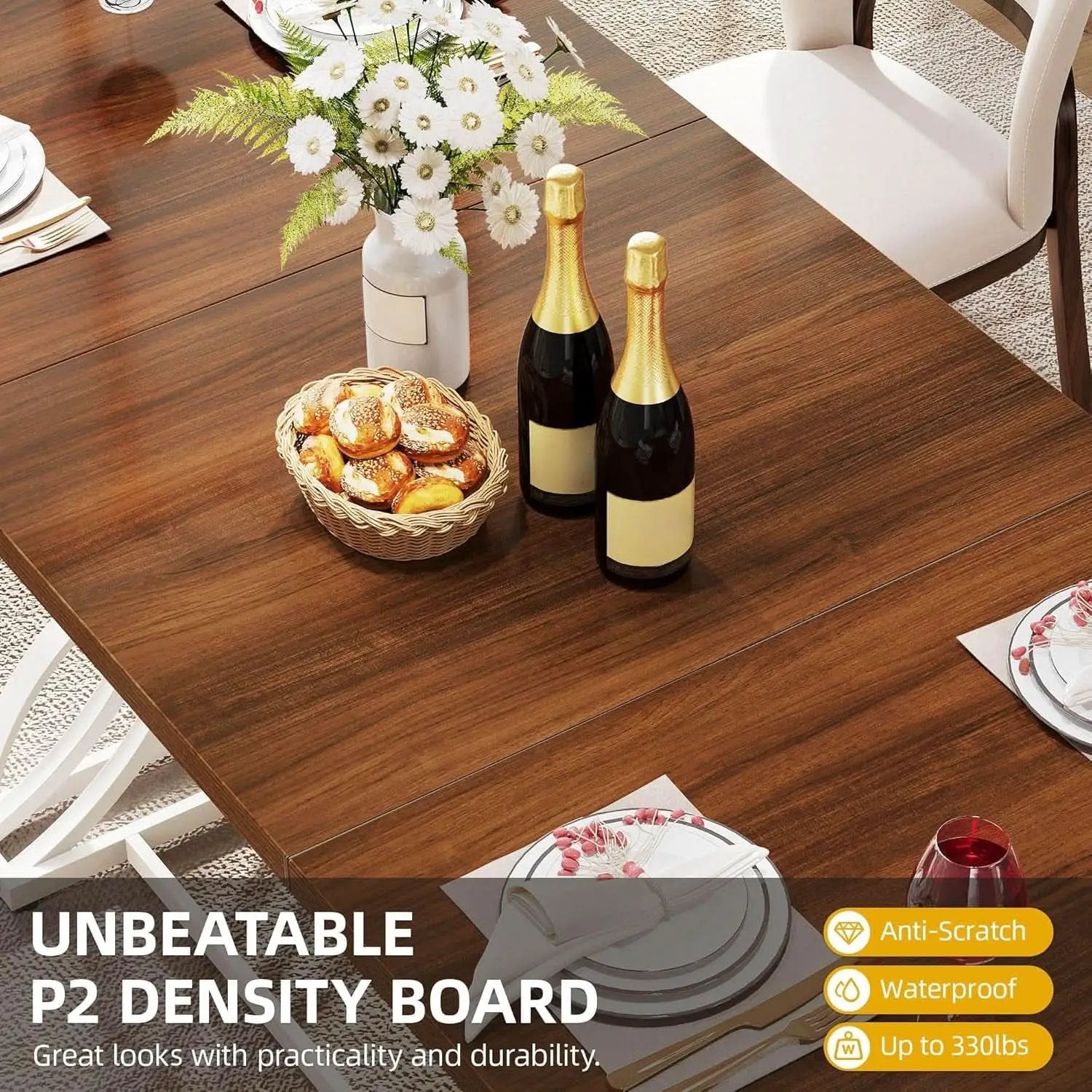 Walnut Rectangular Dining Table With Thick Top Seats 6 8 from PriceLows™