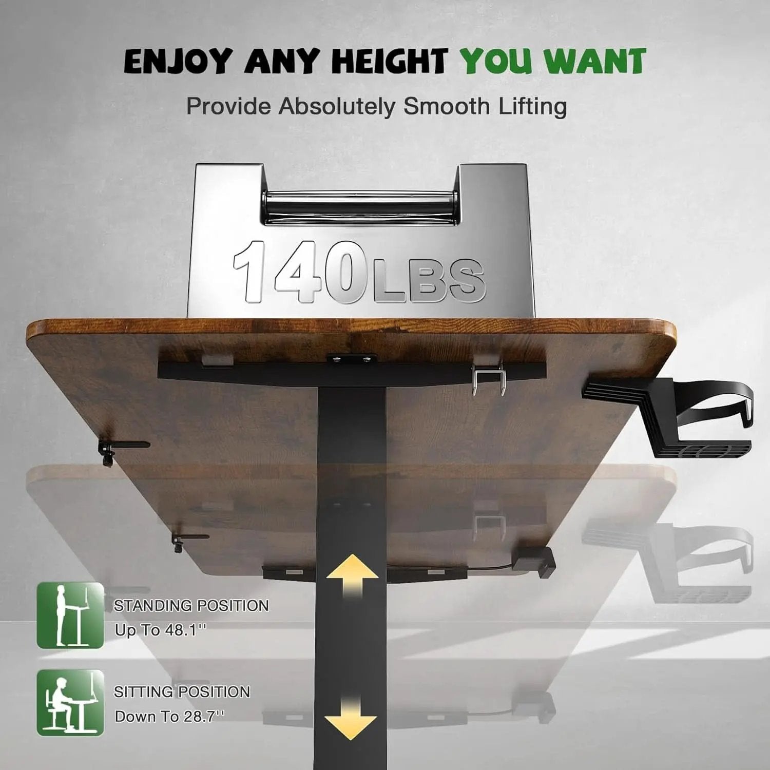 Electric Standing Desk With Monitor Stand 47x24 Brown from PriceLows™