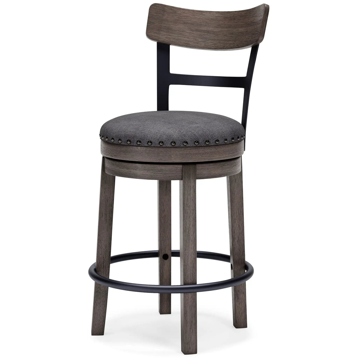 Caitbrook Swivel Barstool | Gray | 16.38 Inch Seat Width | 7 Inch Footrest Height
